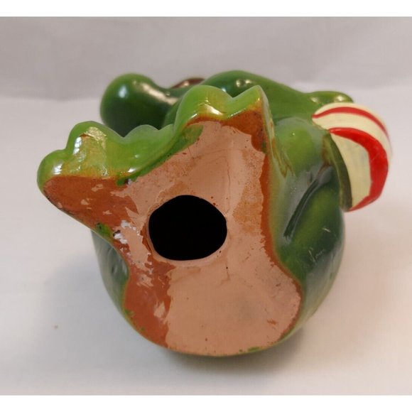 Vintage Terracotta Pottery Green Frog, dreaming Big Eyes Look Up Figure  7" - Picture 10 of 10